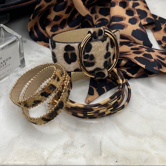 4pc Leopard Print Bracelet + Twilly Scarf Set - Picture 2 of 14